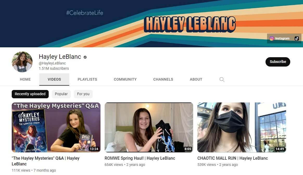 hayley leblanc youtube